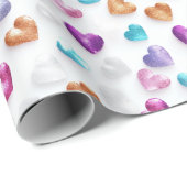 スパークルブルー、パープル、金ゴールド&ピンクグリッターハート ラッピングペーパー (ロールコーナー)