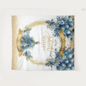 スパークルブルー§金ゴールドSweet sixteen誕生日バーンр タペストリー (正面(横))