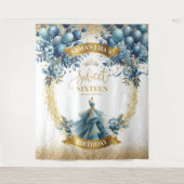 スパークルブルー§金ゴールドSweet sixteen誕生日バーンр タペストリー (正面)