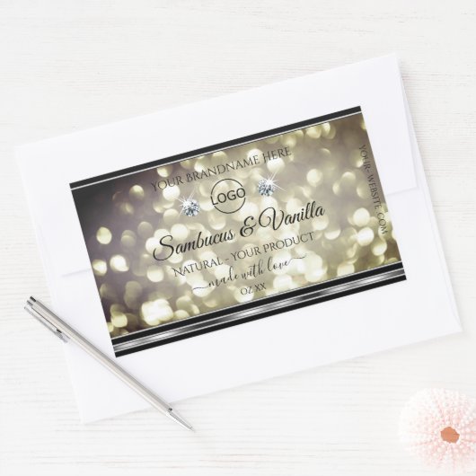 スパークルプラチナグリッター製品ラベルジュエルズロゴ 長方形シール (封筒)