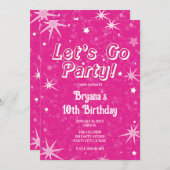 スパークルホットピンクスターズレッツゴーパーティー誕生日 招待状 (正面/裏面)