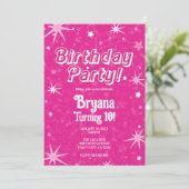 スパークルホットピンク&ホワイトスターズ誕生日パーティー 招待状 (スタンド正面)