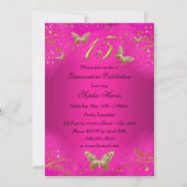 スパークルホットピンク&金ゴールドバタフライキンセアニェラ 招待状 (正面)