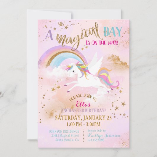 スパークルマジカルユニコーンペガサス誕生日 招待状 (正面)
