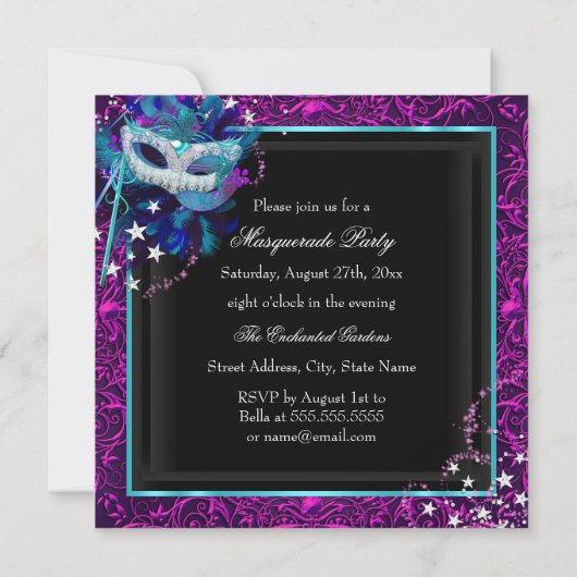 スパークルマスク&ボウマスカレードパーティの招待状 招待状 (裏面)