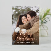 スパークルメリークリスマスフォトGREETINGバラ金ゴールド 箔シーズンカード (立ち正面)