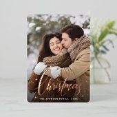 スパークルメリークリスマスフォトGREETINGバラ金ゴールド 箔シーズンカード (立ち正面)