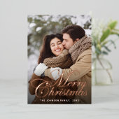 スパークルメリークリスマスフォトGREETINGバラ金ゴールド 箔シーズンカード (立ち正面)