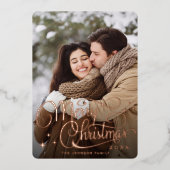 スパークルメリークリスマスフォトGREETINGバラ金ゴールド 箔シーズンカード (正面)