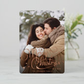 スパークルメリークリスマスフォトGREETINGバラ金ゴールド 箔シーズンカード (立ち正面)