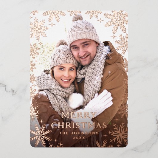 スパークルメリークリスマスフォトGREETINGバラ金ゴールド 箔シーズンカード (正面)