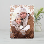 スパークルメリークリスマスフォトGREETINGバラ金ゴールド 箔シーズンカード (立ち正面)