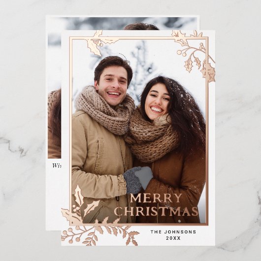 スパークルメリークリスマス2 PHOTOグリーティングバラ金ゴールド 箔シーズンカード (正面/裏面)