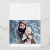 スパークルモダンクリスマスフォトグリーティングシルバー 箔シーズンカード (正面)