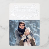 スパークルモダンクリスマスフォトグリーティングシルバー 箔シーズンカード (正面)