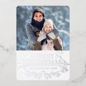 スパークルモダンクリスマスフォトグリーティングシルバー 箔シーズンカード (正面)