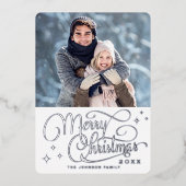 スパークルモダンクリスマスフォトシルバー 箔シーズンカード (正面)