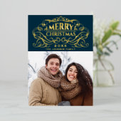 スパークルモダンクリスマス5写真あいさつ金ゴールド 箔シーズンカード (立ち正面)