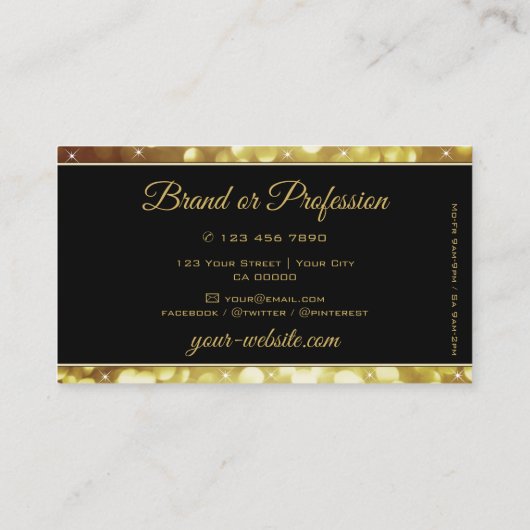 スパークルモダンゴールデングリッタースターズブラックカラー 名刺 (裏面)