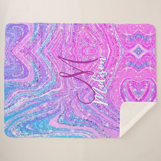 スパークルユニコーンガーリー虹の大理石アート シェルパブランケット (正面(横))