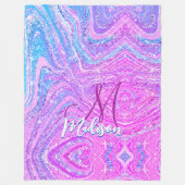 スパークルユニコーンガーリー虹の大理石アート フリースブランケット (正面)