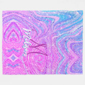 スパークルユニコーンガーリー虹の大理石アート フリースブランケット (正面(横))