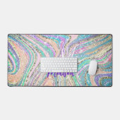 スパークルユニコーン虹のピンクのミントマーブルアート デスクマット (キーボード&マウス)