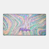 スパークルユニコーン虹のピンクのミントマーブルアート デスクマット (正面)