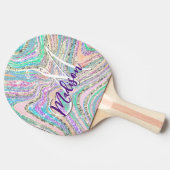 スパークルユニコーン虹のピンクのミントマーブルアート 卓球ラケット (横)