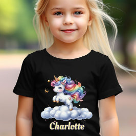 スパークルユニコーン魔法の雲 名前 黒 Tシャツ