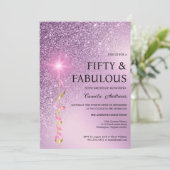 スパークルラベンダーグラディエントグリッター50誕生日 招待状 (スタンド正面)