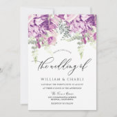 スパークルラベンダーパープル&シルバー結婚フローラ 招待状 (正面)