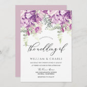 スパークルラベンダーパープル&シルバー結婚フローラ 招待状 (正面/裏面)