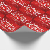 スパークルレッドグリッタートナカイ名クリスマス ラッピングペーパー (角)