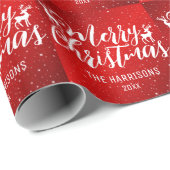 スパークルレッドグリッタートナカイ名クリスマス ラッピングペーパー (ロールコーナー)