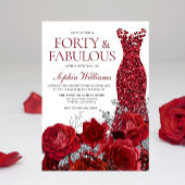 スパークルレッドドレス&バラ40th誕生日パーティー 招待状