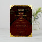 スパークルレッド金ゴールドドレスティアラフォトキンセアニェラ 箔招待状 (立ち正面)