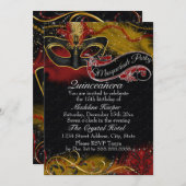 スパークルレッド&金ゴールドマスクマスカレードキンセアニェラ 招待状 (正面/裏面)