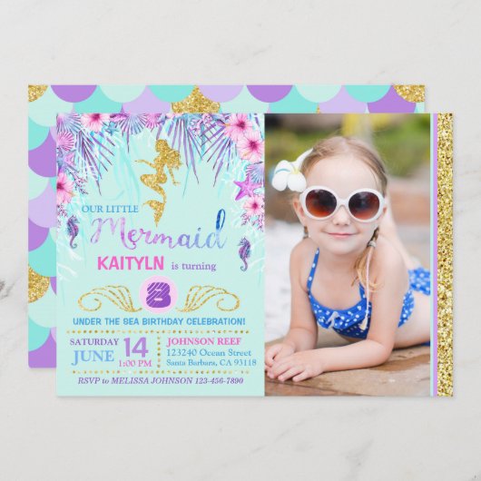 スパークル人魚のひいさまアンダーザシー誕生日 招待状 (正面/裏面)