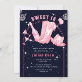 スパークル女性のカーボーイネイビーブルー&ピンクスウィート16誕生日 招待状 (正面)