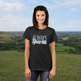 スパークル引用文グリッター効果ブルー文字 Tシャツ