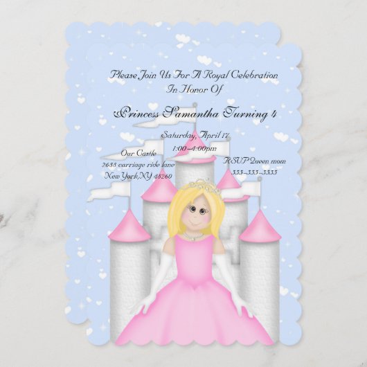 スパークル王室のプリンセス誕生日パーティーの招待 招待状 (正面/裏面)