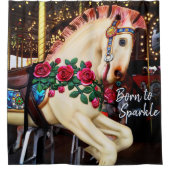 スパークル生まれススクリプト回転木馬馬写真 シャワーカーテン (正面)