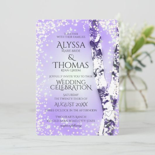 スパークル結婚樺の木スバイオレット 招待状 (スタンド正面)