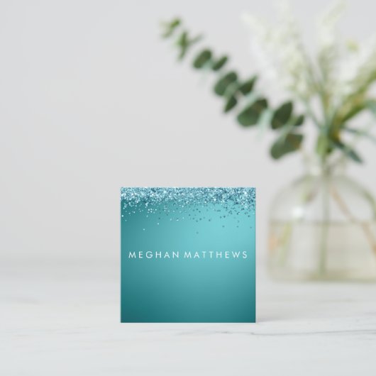 スパークル美しいスタイリストメイクアップアーティストブルー スクエア名刺 (スタンド正面)