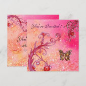 スパークル蝶のエレガントなピンクのウェディングパーティー 招待状 (正面/裏面)