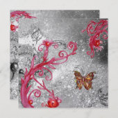 スパークル蝶のエレガントな結婚式の氷のメタリック 招待状 (正面/裏面)