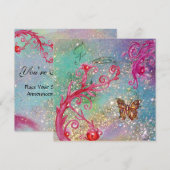 スパークル蝶のエレガントな青いウェディングパーティー 招待状 (正面/裏面)