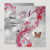 スパークル蝶のモノグラム2 上品な結婚式 招待状 (正面/裏面)