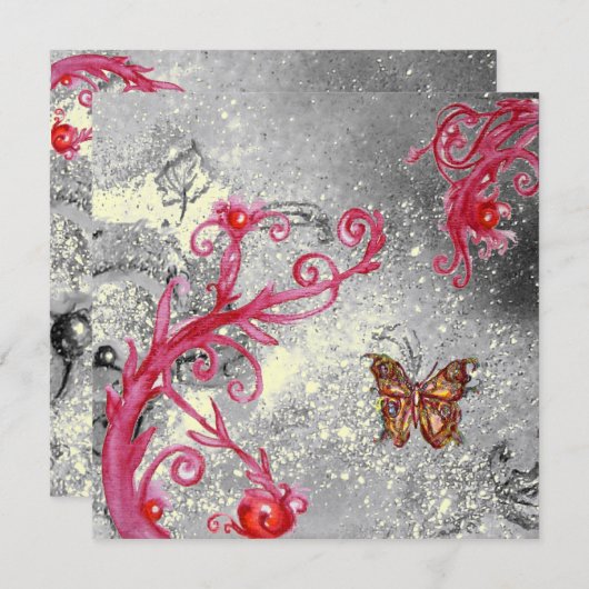 スパークル蝶の花のシルバーウェディング 招待状 (正面/裏面)